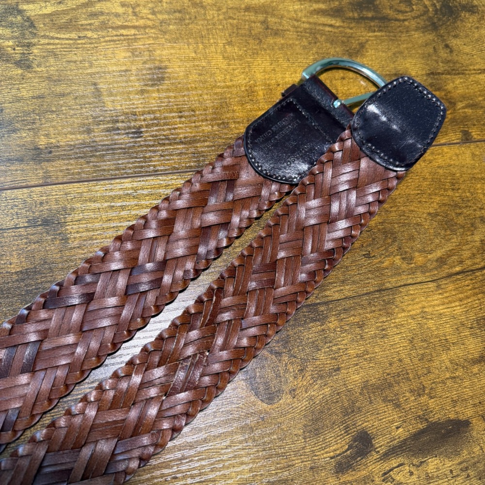 Women Braided Woven Leather Wide Belt XL Dark Brown Silver Buckle Boho 90s Vibes - Picture 3 of 10
